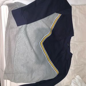 Cropped Gray/Navy sweatshirt.